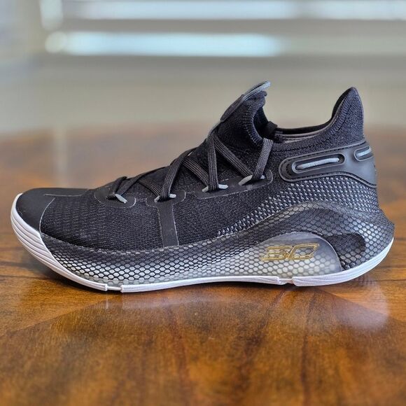 Under Armour UA Stephen Curry 6 Team Black Gold Metallic HOVR Size 10 Warriors - Picture 7 of 16